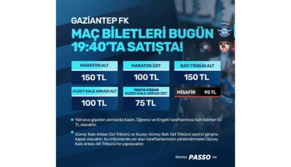 Y. Adana Demirspor - Gaziantep FK maçının biletleri satışa çıktı