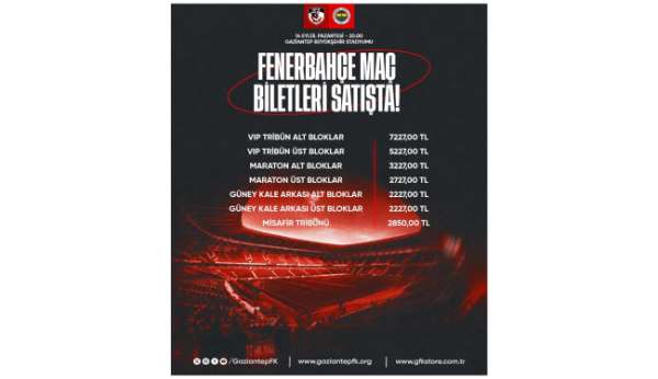Gaziantep FK - Fenerbahçe maçı biletleri satışa çıktı