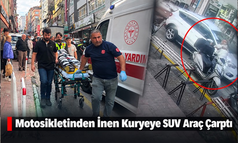 Motosikletinden inen kuryeye SUV araç çarptı