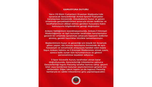 Gençlerbirliği - Amed SF maçına farklı logolu ve logosuz kartlı taraftar alınmayacak