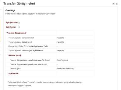 Galatasaray Emre Taşdemir'i KAP'a bildirdi