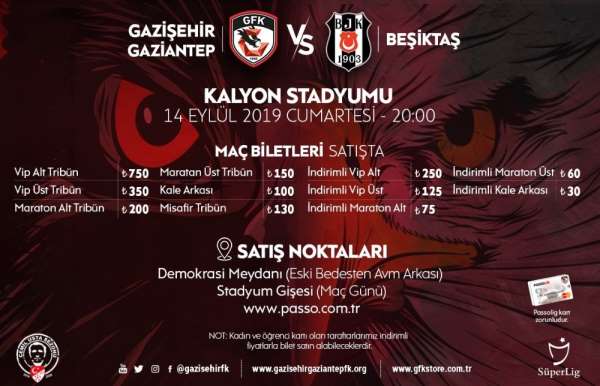Gazişehir Gaziantep-Beşiktaş maçının biletleri satışa çıktı 