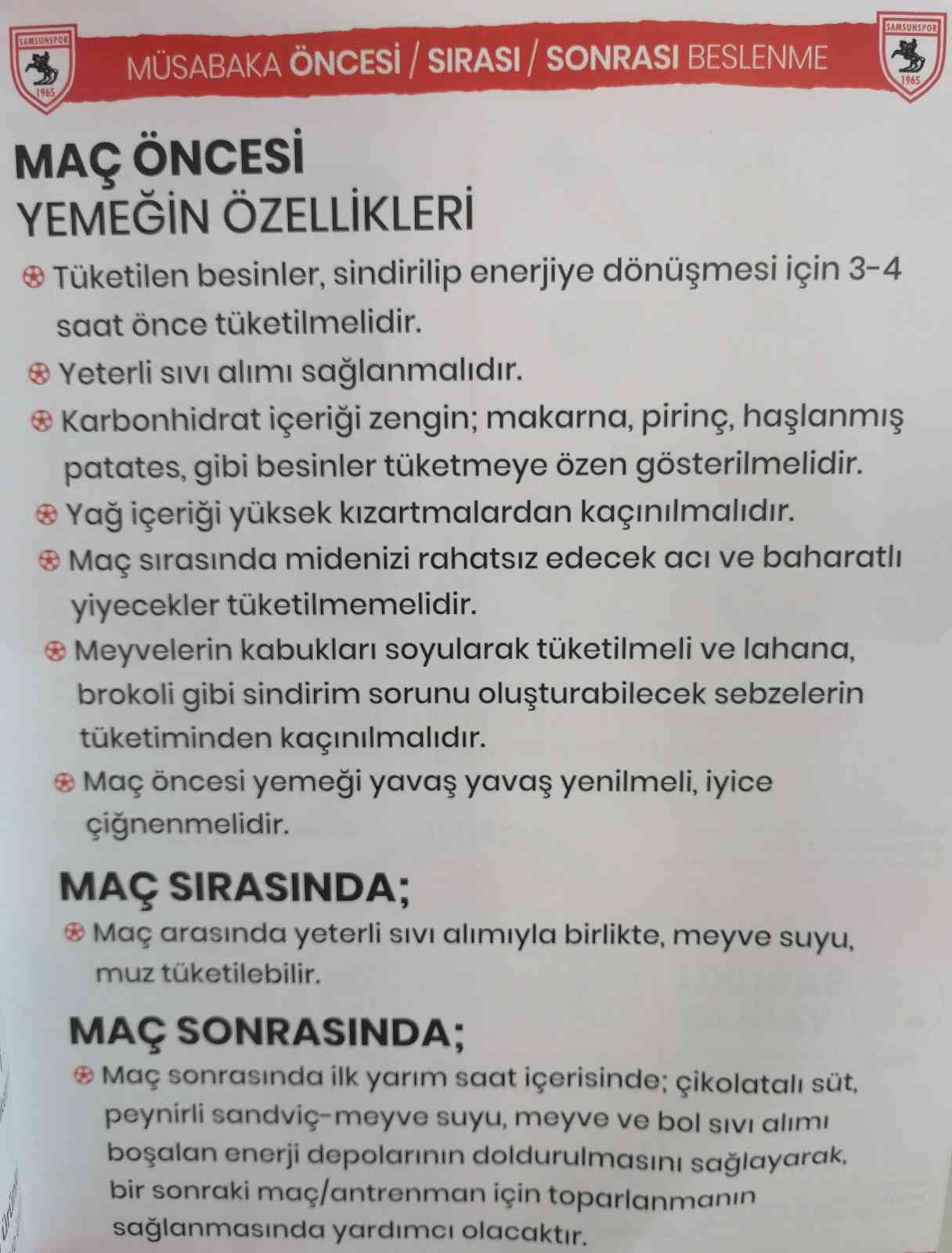 Samsunspor'dan futbol akademilerine beslenme kitapçığı
