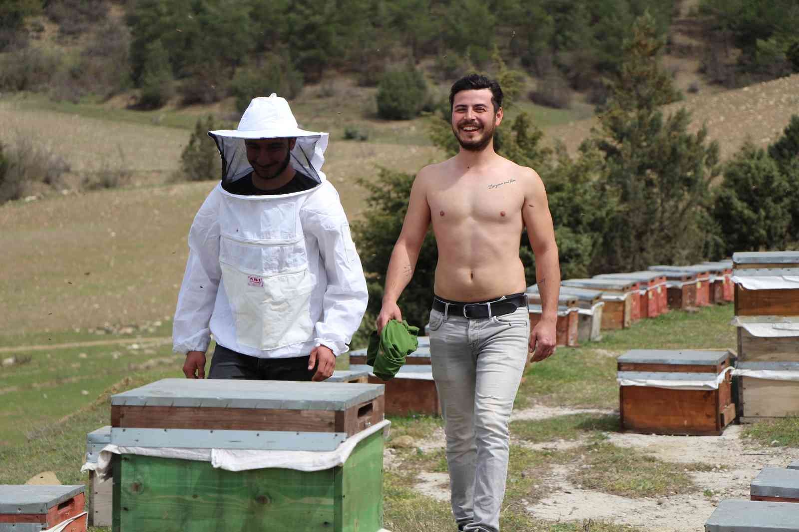 Binlerce arının arasında korkusuzca dolaşıyor
